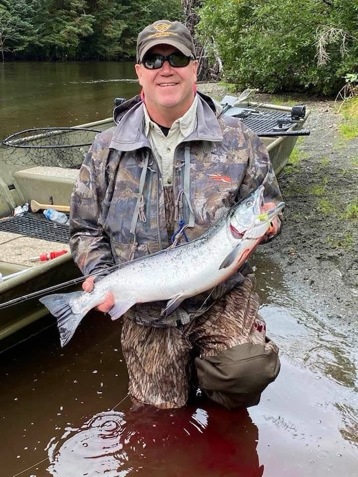 Bill Griffin's Alaska salmon, caught on a 1/2 oz Super HD white/chartreuse Zig Jig