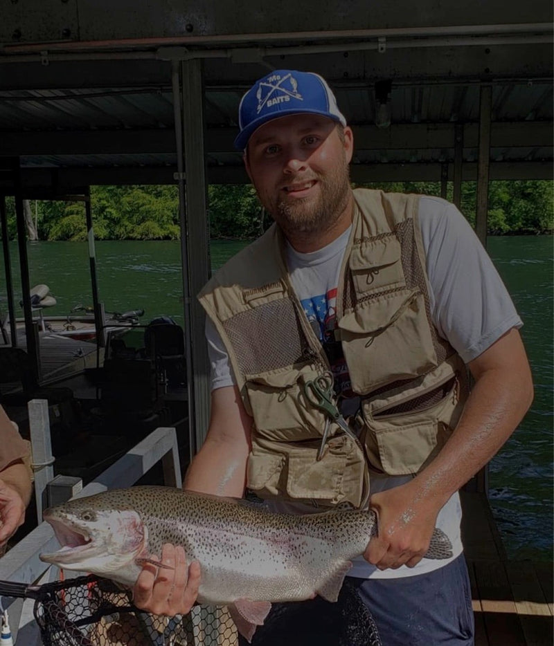 Shayne Al's 9.85 lb Lake Taneycomo rainbow trout, caught on a white 1/8 oz Zig Jig