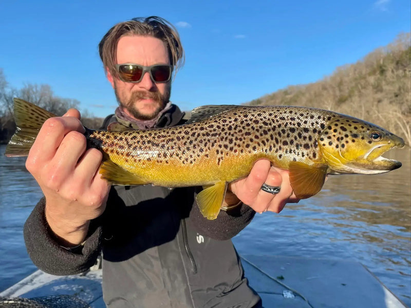 Angler holding a large brown trout